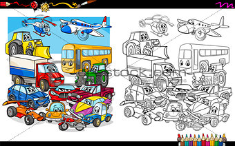 transport vehicles group coloring page