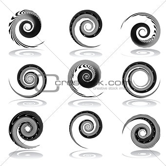 Spiral design elements set. 