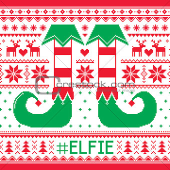 #Elfie, Elfie Christmas seamless pattern, ugly jumper decoration with elf legs