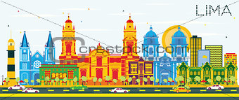 Lima Skyline with Color Buildings and Blue Sky.