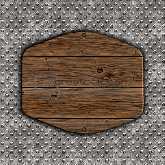 3D grunge wood sign on a metal background