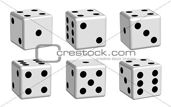 Dice white set in 3D view