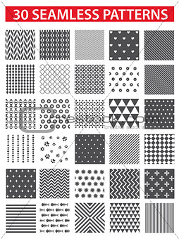 30 retro styled black vector seamless patterns