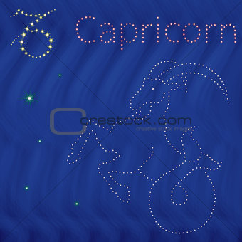 Zodiac sign Capricorn contour on the starry sky