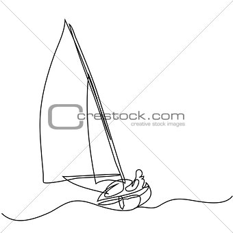 Continuous line drawing of sailboat with captain