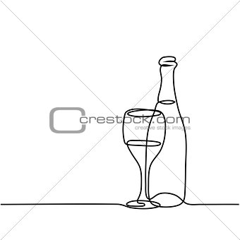 Wine bottle and glass contour.
