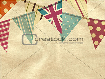 Vintage bunting over crumpled material
