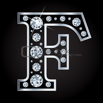 F vector letter made with diamonds isolated on black background