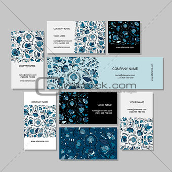 Business cards design, russian gzhel ornament