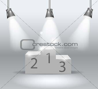 illuminated winners podium isolated on grey background