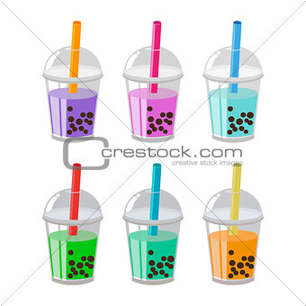 Bubble Tea or Milk Cocktail Set Isolated on white background.
