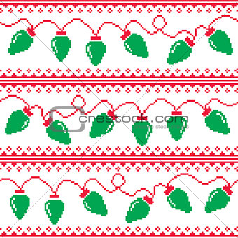 Christmas tree lights seamless pattern, ugly Christmas sweater style