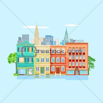 City view on light blue background