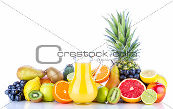 Assortment of exotic fruits on white 