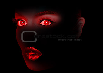 Red Woman Eyes and Lips On Black