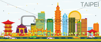 Taipei Skyline with Color Buildings and Blue Sky.