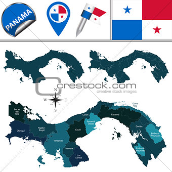 Map of Panama with Named Provinces and Comarcas
