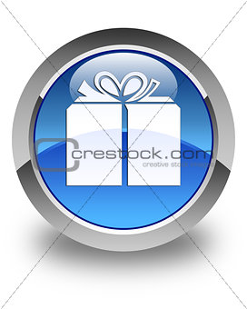 Gift box icon glossy blue round button