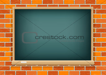 Blackboard on red brick background