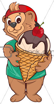 Brown bear keeps ice cream cone