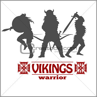 Silhouettes of the Vikings, vector set