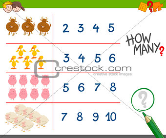counting activity with farm animals