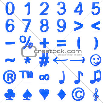 Blue curved 3D numbers and symbols