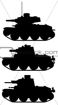 Silhouettes of vintage light tanks