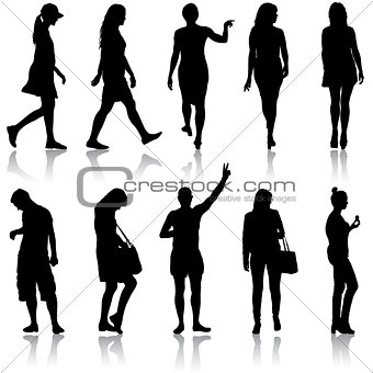 Set black silhouettes of beautiful man and woman on white background