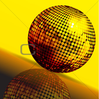 Golden disco ball and reflection background