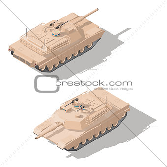 Modern main battle tank with dynamic defense isometric icon set