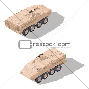 Modern infantry combat vehicle isometric icon set