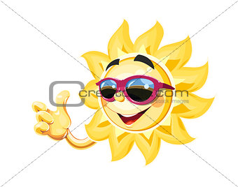 Smiling sun in sunglasses show okay