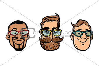 Head stylish guys, hipsters, multi-ethnic group