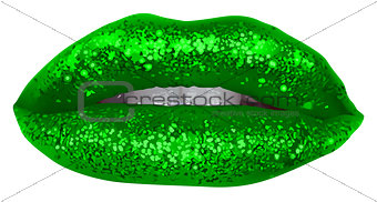 Green Lips with Glitter