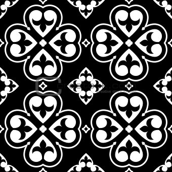 Spanish tiles pattern, Moroccan or Portuguese tile seamless design in black and white