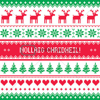 Merry Christmas in Scottish Gaelic greetings card, seamless pattern