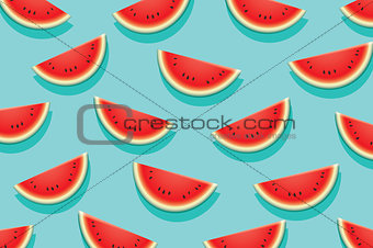 Watermelon slice on blue background. Summer time design banner.