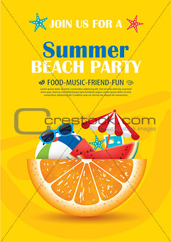 Beach party invitation poster with vacation element . Vector sum