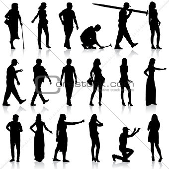 Black silhouettes of beautiful mans and womans on white backgrou