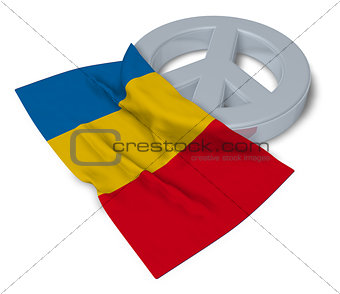 peace symbol and flag of romania - 3d rendering