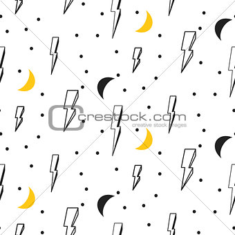 Lightning seamless pattern. Black and white hipster pop art background.