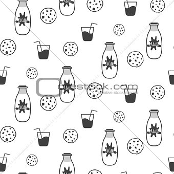 Milk and cookie seamless vector pattern.