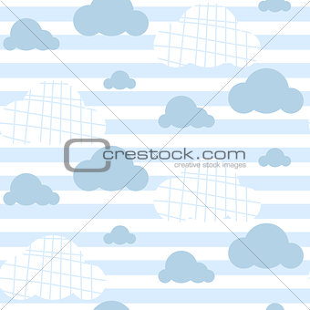 Baby boy vector seamless pattern. Light blue fun sky print for textile.