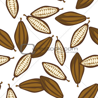 Cocoa beans seamless pattern. Chocolate background.