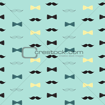 Bow Tie and Mustache Seamless Pattern, Father s Day Background Vector Illustration