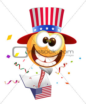 July Fourth Independence Day. Smile Uncle Sam jumps out of box