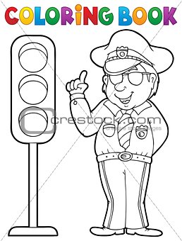 Coloring book policeman with semaphore
