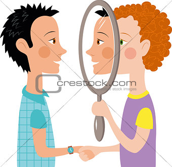 Two people mirror dialogue