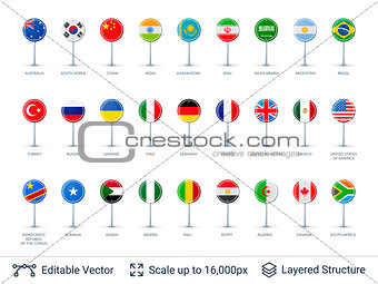 Set of world flags isolated on white.